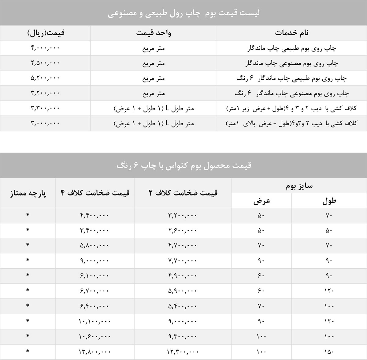 لیست قیمت بوم